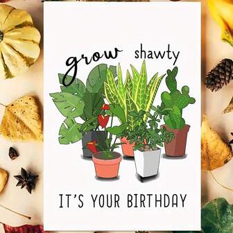 1pc, Funny Card With Envelope, 6.29" X 4.33" Inch, Five Green Plant Pattern Designs, Plant Lover Happy Birthday Greeting Card - Meaningful Gift Card With Potted Plant Design For Plant Enthusiasts - Paper Material
