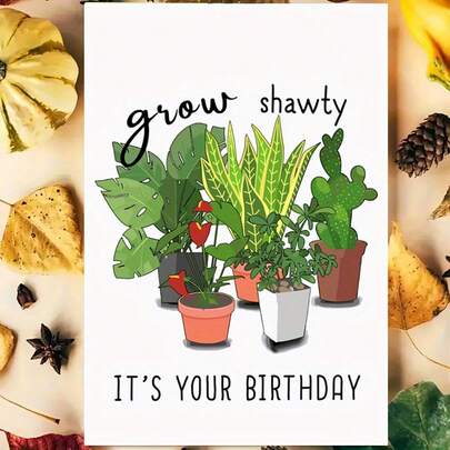 1 peça, Cartão Engraçado com Envelope, 6,29" X 4,33", Cinco Desenhos de Plantas Verdes, Cartão de Aniversário Feliz para Amantes de Plantas - Cartão de presente significativo com design de vaso de plantas para entusiastas de plantas - Material de papel