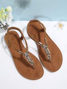 Damskie sandały rzymskie z koralikami w stylu boho, z pętelką na palce, wygodne, plażowe, domowe, wiosna/lato