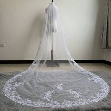 White Ivory Lace Appliques Tulle Long Cathedral Wedding Veils Lace Edge 1T Bridal Veils 3 Meters Veu De Noiva