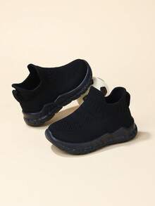 1 Pair Infant Breathable Striped Anti-Slip Fabric Slip-On Sneakers, All Season - Black - View 3