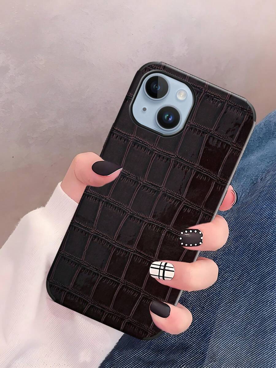 1pc Crocodile Pattern Leather Shockproof Phone Case With Rotating Sound Design, Compatible With IPhone Waterproof Anti-Fall Scratch Resistant - Dark Brown - View 1