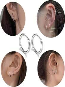 10 Pieces Of Simple, Fashionable, And Personalized Stainless Steel Circle Earrings And Ear Buckles, Versatile Ear Ring Earrings And DIY Jewelry Accessories, Festival Gifts, Suitable For Men And Women's Daily Wear - Hoop Earrings - View 10