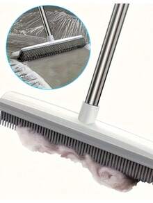 1pc Adjustable Long Handle Broom - Carpet Brush - 2-In-1 Sweeping And Scraping - Pet Hair Remover, Floor And Carpet Cleaner (Random Microfiber Cloth Included) - White - View 4