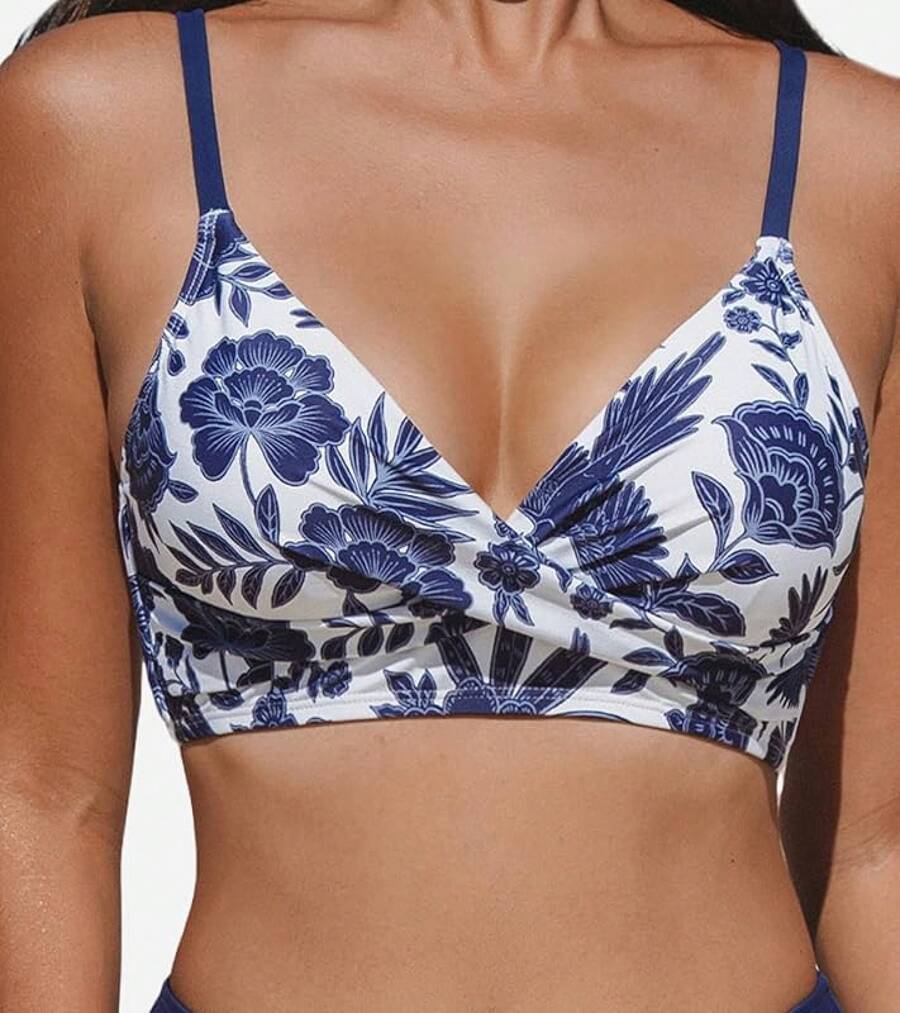 Women's Bikini Top Bathing Suit V Neck Adjustable Spaghetti Straps Twist Front - 白色 - 查看 1