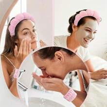 5pcs Headband For Washing Face Wristband Set Sponge Makeup Skincare Headband Terry Cloth Bubble Soft Get Ready Hairband Women Girl Puffy Padded Headwear Non Slip Thick Hair Accessory Back To School