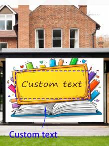 1 pièce Toile de fond Retour à l'école - Texte personnalisable, design de crayon de couleur et de livre, artistique et ludique, convient pour la décoration de la salle de classe pour la rentrée, les célébrations de vacances, la décoration de jardin, conception portable alimentée par batterie, bannière de décoration de salle de classe, activités artistiques pour enfants