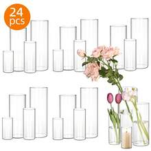 Tomnk 24/36/48/72pcs Clear Glass Cylinder Vases, 4, 6, 8, 10 Inch Tall Cylinder Vases For Centerpieces, Glass Flower Vase Floating Candle Holder Vase For Table Shelf, Party, Wedding, Home Decor, Spring Decor, Garden Decor, Mother's Day Decor, Ideal Mother's Day Gift - 透明 - 查看 2