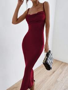 Women's Solid Color Collar Sexy Backless Dress, Sexy And Elegant, Suitable For Parties, Vacations, And Nighttime Outings, Spring/Summer Party - Burgundy - View 2