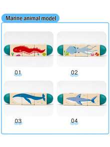 Infant Wooden Grip Three-Dimensional Rotating Puzzle Building Blocks Toys, Cartoon Pattern Rotating Puzzle Board, Hand Fine Motor Training, Logical Thinking Educational Toys