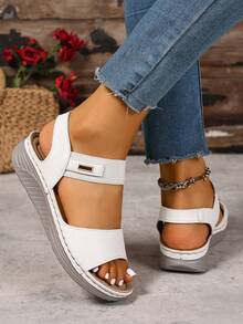 Sandalias de mujer con cuña de suela suave y ligera, estilo retro elástico, nueva moda 2025 - Blanco - Ver 6