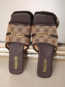 [Sandalias planas casuales] Sandalias planas casuales de verano para mujeres con hebilla de cadena, punta abierta, de slip-on, suela de TPR - Adecuadas para la playa