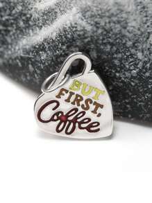 1 pièce Charme en argent sterling 925 simple et unique "mais d'abord le café", émail, pendentif DIY. Cadeau de bijoux délicat pour femmes ou hommes