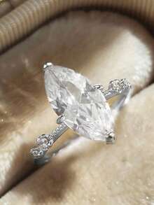 1枚925纯银经典四爪镶嵌马眼戒指，女士经典透明闪亮戒指，银戒指，复古风格，可作指环饰品或礼物 - 四爪手鑲馬眼 - 查看 2