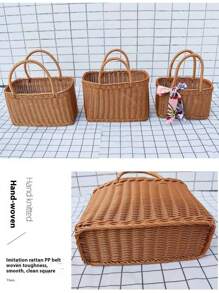 1 件户外编织藤条篮、礼品手提篮、家居储物篮、洗衣篮、洗漱篮、化妆品收纳篮 - 彩色 - 查看 6