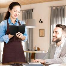 Cute Waitress Book With Money Pocket, Leather Server Book With Zipper Wallet, Black Serving Organizer Fits Server Apron - Đen thuần khiết - Xem 7