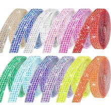 Entrega local - Cintas con cristal de estrás autoadhesivas, 12 rollos de tiras enjoyadas de 12 yardas para manualidades DIY, cristales de estrás para artesanía - 12 colores-2 - Ver 1