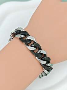 1pc Men's Thick Chain Two-Tone Bracelet, Fashionable Daily Wear Gift