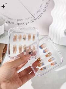 Caixa de armazenamento para armadura de 1/4 peças, caixa de joias com tampa articulada, caixa transparente para nail art, prateleira feita à mão, caixa de exposição de mesa, caixa de embalagem para produto acabado