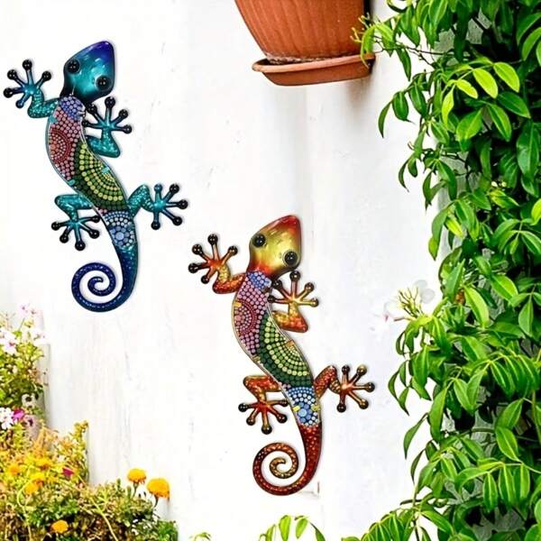 [2D Flat] 4pcs Colorful Gecko Acrylic Lizard Garden Art Wall Fence Decoration