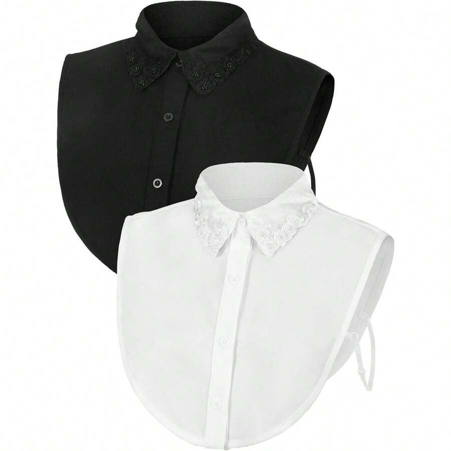 2 Pcs Rhinestone Fake Dickey Collar For Women False Half Shirt Blouse Detachable Collar - 加大尺碼 - 查看 1