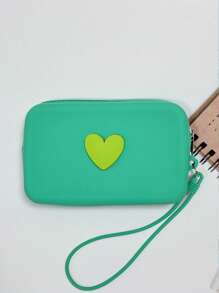 1 bolsa de cosméticos de silicona de unicolor con forma de corazón, bolsa de almacenamiento de gran capacidad, bolso con cuerda colgante, bolso simple para mamá, monedero, estuche para lápiz labial, bolso cuadrado, bolsa de almacenamiento para brochas de maquillaje, silicona suave, uso multifuncional, a prueba de humedad, a prueba de moho, resistente al calor y fácil de limpiar, cremallera suave sin óxido, tacto cómodo, equipado con cuerda colgante, bolsa de cosméticos, bolsa de maquillaje grande, regalos de Navidad, bolsa, viaje, bolsa, embrague / bolso pequeño, organizador de maquillaje, bolsa, soporte para brochas, mini bolsa, bolsa de gran capacidad