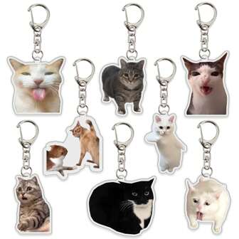 1 pieza/4 piezas Llavero de mascota con colgante de acrílico con foto de gato, accesorio para mochila escolar