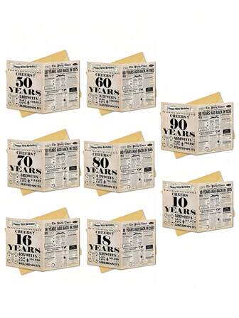 1 张 90/80/70/60/50/18/16/10 岁生日贺卡，7.87 英寸 * 10.6 英寸卡片和信封套装，优雅复古周年海报卡，生日派对礼物，派对装饰，生日用品，适合送给父母或朋友的生日礼物