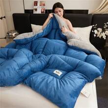 Ultra Soft & Skin-Friendly Milk Velvet Lamb Wool Blanket - Warm & Cozy Quilt For Autumn/Winter, Soft & Warm Comforter, Bedding Blanket, Super Soft & Comfortable, Suitable For Sofa, Bed, Office And Travel - Multipurpose All-Season Gift, Christmas, Valentine's Day, New Year - Blue+Gray - View 11