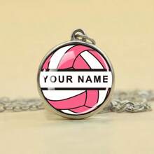 1pc Custom Name Volleyball Necklace Personalized Customized Text Multicolor Double Sided Glass Ball Pendant Chains Necklace Sports Style Jewelry Volleyball Fans Commemorative Gift