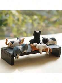 5件可爱PVC猫雕像，微型景观雕塑，花园小雕像摆件，适合家居、车内和桌面装饰，生日礼物。款式随机搭配。 - 彩色 - 查看 10