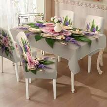 1/4/5/6/7件时尚简约欧美风印花椅套/椅套套装,适用于室内家居餐厅、酒店现代日常装饰。桌布适用于方桌,弹力椅套可水洗 - ZYT-023 - 查看 5