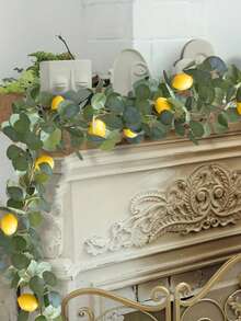 1 peça de guirlanda/trepadeira artificial vibrante de limão com folhas verdes de eucalipto e plantas artificiais de limão amarelo, simulação de trepadeira de limão multifuncional de plástico faça você mesmo, adequada para festas de fim de ano, jardins ao ar livre, lareiras, pátios, decorações de casamento, decoração de casa sazonal, flores artificiais | Presente de Natal