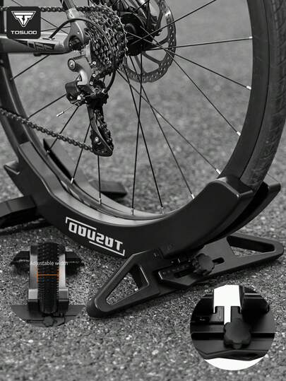 TOSUOD TOSUOD Adjustable Bike Stand - Black Road & Mountain Bike Parking Bracket With Secure Floor Base, Ergonomic Design For Easy Storage And Display, Bike Parking Accessory | Modern Bike Display | Durable Polypropylene