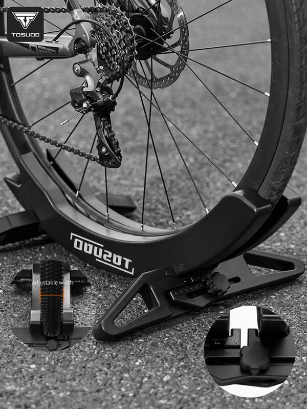 TOSUOD TOSUOD Verstellbarer Fahrradständer - Schwarz Straßen- und Mountainbike Parkhilfe mit sicherer Bodenplatte, ergonomisches Design für einfache Lagerung und Präsentation, Fahrrad Parkaccessoire | Moderne Fahrrad-Präsentation | Beständiges Polypropylen
