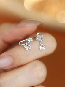 1 pieza Clip de mariposa de plata esterlina S925, pendientes minimalistas de Cruz de copo de nieve, adecuado para uso diario de mujeres, Día de la Madre, Novia, Regalo del Día de Pascua, Día de San Valentín
