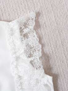 女童优雅花卉装饰拼接无袖衬衫和不对称裙裤两件套，春夏 - 卡其色 - 查看 5