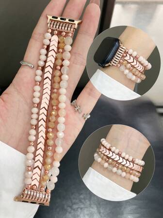 Beaded Watch Band Fits 38mm 40mm 41mm 42mm 44mm 45mm 46mm 49mm - Bohemian Elastic Watch Strap - Handmade Crystal Beaded Fashion Watch Band - Elegant & Comfortable Ladies Watch Strap - Perfect For Business, Date, Wedding, Party, Daily Wear - Ideal Gift For Her - High-Quality Replacement Watch Band Accessory