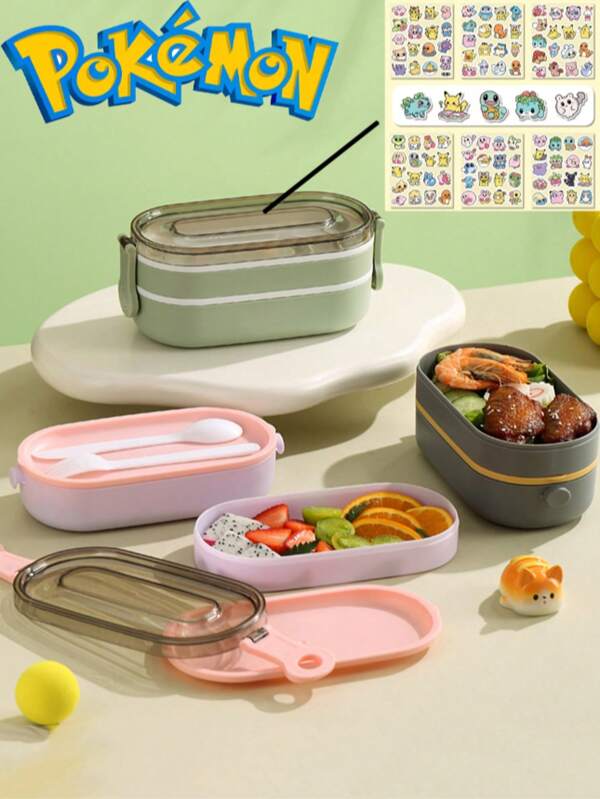 pokemon Pokémon Double-Layer Large-Capacity DIY Lunch Box, Essential Tableware For Back To School, Students' Favorite Style, 100 Stickers DIY Easy To Stick And Easy To Tear Off, Features: Can Be Given As An Ideal Gift, A Must-Have In Summer, Suitable For Summer Parties, Birthday Parties, Christmas, Halloween, Thanksgiving Parties Or Use,School Supplies