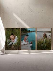 Three Frameless, Customizable Personalized Collage Posters, Perfect For Couples, Weddings, Anniversaries, And Valentine's Day Gifts. Customizable With Photos And Landscape Paintings, Ideal For Living Room And Bedroom Decoration. Paper Design (Frames Not Required). - Multicolor - View 3