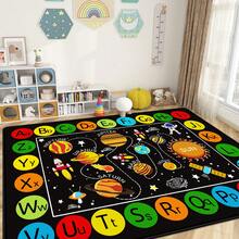 1pc Black Outer Space Area Rug ABC Letters Play Mat Non-Slip Solar System Interstellar Planets Carpet Bedroom Playroom Home Decor Rug - Black - View 5