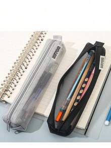 1/4个装简约透明大容量网眼铅笔袋，学习文具小礼物，学生考试签名笔，中性笔及其他办公学习用品收纳铅笔盒，多功能轻便小巧便携收纳袋，返校季，学习用品，铅笔袋，书包