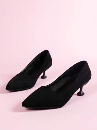 New Classic Pointed Toe Stiletto High Heels, All-Match Suede Low Vamp Women Pumps, Solid Color Minimalist High Heels, Run Half Size Small, Suitable For Daily Wear, Commuting, Work Attire, Office And Formal Occasions, Four Seasons