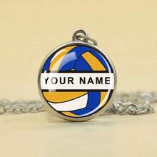 1pc Custom Name Volleyball Necklace Personalized Customized Text Multicolor Double Sided Glass Ball Pendant Chains Necklace Sports Style Jewelry Volleyball Fans Commemorative Gift