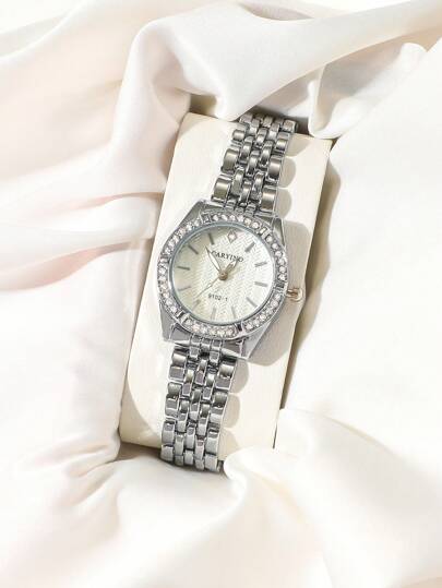 CARYINO Women Stainless Steel Horloge Classic Business Embedded Crystals Quartz Watch, Wear view 2