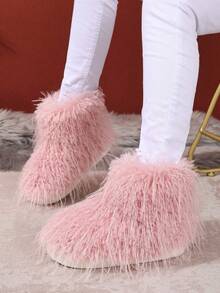 2025 New Fluffy Faux Thermal Lined Ankle Boots, Fashion Slip-On Furry Warm Anti-Slip Boots - Baby Pink - View 2