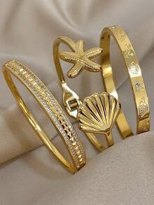 18K镀金不锈钢海洋海星贝壳锆石手链，适合女性佩戴，母亲节礼物，圣诞节、感恩节、万圣节、婚礼、锐舞派对/舞会/聚会/日常/海滩配饰、周年纪念日、情人节、波西米亚风珠宝、生日、伴娘礼物、骄傲月配饰、美人鱼 - 彩色 - 查看 7