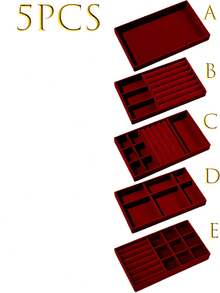 9/1 Pc, Burgundy Velvet Jewelry Tray, Large Capacity Jewelry Storage Box, Independent Compartments, Stackable Jewelry Display Stand, Can Hold Earrings, Necklaces, Bracelets, Rings, Hairpins, Hairbands, Etc. Valentine's Day Velvet Jewelry Tray, Makeup Storage Box, - Wine Red Tray - View 20