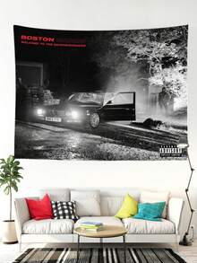 1 件欢迎来到波士顿庄园街区海报挂毯涤纶美学艺术装饰壁挂，适用于大学宿舍、客厅、卧室墙壁、家居装饰挂毯、派对背景装饰、理想礼物 - 黑與白 - 查看 1