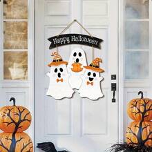 1 etiqueta de madera con diseño de fantasma de Halloween, etiqueta de pared adecuada para decoración de fiestas de Halloween en el hogar - Multicolor - Ver 4